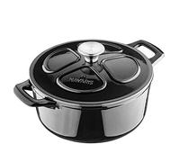 Navaris Cocotte Fonte Ø24 cm - Cocotte en Fonte Ronde 3,5 L avec Couvercle et Revêtement en Émail Antiadhésif - Faitout pour Cuisson Four Gaz Plaque Induction