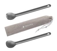 Navaris Couvert Camping - Lot 2X Couvert Camping Extra Long avec 1x Fourchette Cuillère et 1x Cuillère en Titane - Georgette Randonnée Pique-Nique