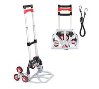 Navaris Diable - Chariot pliable en aluminium charge max. 75 kg avec 3 roues et corde élastique 1 m - Chariot de manutention transport déménagement