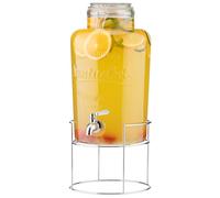 Navaris Distributeur de Boisson en Verre - Fontaine 8 L avec Robinet Fermeture Couvercle Filtre et suppport en métal - Carafe Eau Boissons Froides et Chaudes