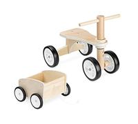 Navaris Draisienne avec remorque - Vélo en Bois sans pédale pour Enfants de Plus de 18 Mois - Tricycle Charge Max 50 kg avec Panier Charge Max 29 kg