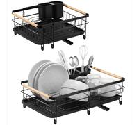 Navaris Égouttoir à Vaisselle Extensible - Plateau Étendoir pour Évier Cuisine - Rangement Couverts Ustensiles Assiettes Verres - Plan de Travail Robinet