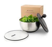 Navaris Essoreuse à Salade avec Couvercle - Essoreuse a Salade en Acier Inoxydable - Lavage Séchage et Essorage Faciles - Comprend Une Passoire à Légumes en Plastique