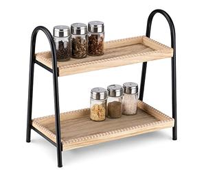 Navaris Étagère à Épices 2 Étages - Porte-Épices 38,5 x 20 x 36 cm en Bois - Étagère Rangement Plateau pour Cuisine Salle de Bain