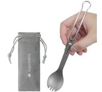 Navaris Fourchette Pliable - Couvert pour Popote Camping et Bivouac - Cuillère Fourchette Longue 2 en 1 en Titane - Couvert de Voyage Léger et Compact 21,5 x 3,5 x 1,5 cm avec Pochette