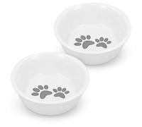 Navaris Gamelle Double Chien ou Chat - Lot 2X Gamelle Porcelaine 380 ML pour Chiens Chats Chatons Chiots - 2X Bol 380 ML pour Croquette Eau Pâtée