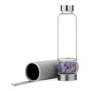 Navaris Gourde Pierres Précieuses - Bouteille d'eau en Verre Borosilicate 420ml avec Cristaux de Pierre Améthyste 28 x 6,2 cm et Housse Néoprène