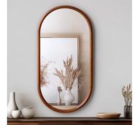 Navaris Grand Miroir Mural Design - Miroir Salle de Bain Aussi pour Salon Chambre Entree Maison - Miroir Long Ovale Decoratif avec Cadre en Bois de Paulownia 75 x 38 x 2 cm