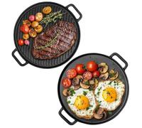 Navaris Grille Barbecue Ronde - Plaque Fonte Réversible 30 cm avec Face Plate et Face Striée pour Cuisson Barbecue Induction et Four - Grill Viande en Fonte Poele Double Face