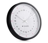 Navaris Horloge Murale 24 Heures - Pendule Ronde Fixation Murale Design Vintage rétro - Horloge Murale silencieuse avec Heures en Chiffres Classiques