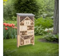 Navaris Hôtel à Insecte Bois - Cabane Abri XL 38 x 12 x 57 cm avec 2 Piquets - Nid Nichoir pour Abeilles Papillons et Autres Insectes Volants