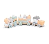 Navaris Jouet Train en Bois - Jeu Train 40 x 7,2 x 9 cm pour Enfants Bébés - 3 Wagons Pour Filles et Garçons