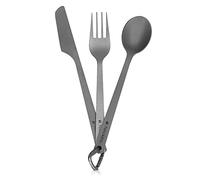Navaris Kit 3X Couvert Camping Pliable - Couteau Fourchette Cuillère - Set Couverts en Titane avec Crochet - Camping Voyage Randonnée Pique-Nique