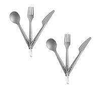 Navaris Kit Couvert Camping Pliable - 6X Couteau Fourchette Cuillère - Set 2X 3 Couverts Titane avec Crochet - Camping Voyage Randonnée Pique-Nique