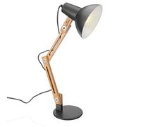 Navaris Lampe de Bureau en Bois - Lampe Design LED à Poser avec Bras Articulé en Hévéa - Lampe Vintage pour Table de Chevet - E27-40W