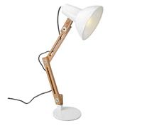 Navaris Lampe de Bureau en Bois - Lampe Design LED à Poser avec Bras Articulé en Hévéa - Lampe Vintage pour Table de Chevet - E27-40W