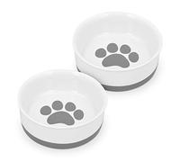 Navaris Lot 2X Gamelle Chat Lapin - 2X Bol en Porcelaine 14,7 x 5 cm avec Fond en Silicone - Set 2X Gamelle Croquettes pour Une Bonne Posture