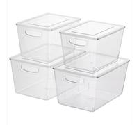 Navaris Lot 4 Boites pour Réfrigérateur - 4x Bac 2 Tailles Différentes avec Poignées et Couvercle - Boîte Empilable Compartiment de Rangement pour Aliments Vêtements Objets