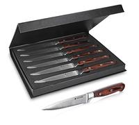 Navaris Lot 6x Couteau à Steak - Coffret Couteaux de Table à Dents avec Manche en Bois et Lame en Inox pour Viande - Boîte Cadeau Rangement Incluse