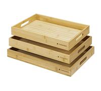Navaris Lot de 3 plateaux de service en bambou - Rectangulaire - Pour collations, entrées, café, boissons