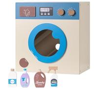 Navaris Machine a Laver Jouet Enfant - Lave Linge Jouet Enfant Bois 38 x 40 x 25cm avec 4X Produit ménager - Appareil ménager réaliste Montessori pour Garcon Fille Plus de 3 Ans