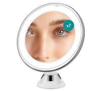 Navaris Miroir grossissant éclairage LED - Zoom 7X - Ventouse Murale - Rotation 360° - Miroir Lumineux - Salle de Bain - Maquillage beauté