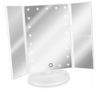 Navaris miroir lumineux LED 3 faces à poser, miroir maquillage triptyque pliable, effet grossissant, pile ou USB