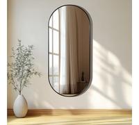 Navaris Miroir Mural Design - Miroir Ovale Plein Pied 108 x 50 x 2 cm avec Cadre Aluminium - Miroir Mural entrée Chambre Salon Suspension Horizontale ou Verticale