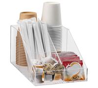 Navaris Organisateur à Café - Support 4 Compartiments en Acrylique Transparent pour Sucre Thé Café Touillette Cuillère Serviette Dosette Gobelet - Maison Bureau Restaurant