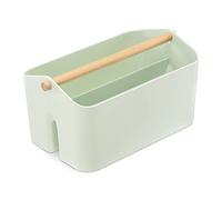 Navaris Panier rangement salle de bain - Bac de rangement avec poignée en bois et 2 compartiments - Corbeille organisateur cuisine placard chambre