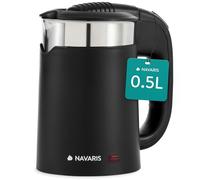 Navaris Petite Bouilloire Electrique 0,5L - 16 x 11 x 17 cm - Mini Bouilloires Electriques de Voyage à Faible Wattage 1100 W pour Camping - 2 Tasses Incluses - Noir