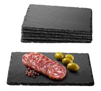 Navaris Planche ardoise pour fromage apéro tapas charcuterie dessert - Lot 6x plateau en ardoise 23x15 cm - Assiette rectangulaire pour service plat