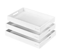 Navaris Plateau de Service rectangulaire - Lot de 3 Plateaux en Bambou avec 2 Poignées - Taille S M L pour Petit Déjeuner et Repas