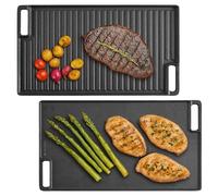 Navaris Poêle à griller double face en fonte - 45x25cm - Durable et résistant à la chaleur - Plaque à griller à induction - Idéale pour cuisinière à gaz, grill et four