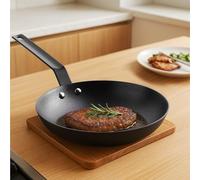 Navaris Poêle en Fonte Naturelle - Poêle à Frire Ø 25 cm Antiadhésif pour Induction Four Feu Cuisinière Grill Barbecue - Poele Nitruré Lavable au Lave-Vaisselle