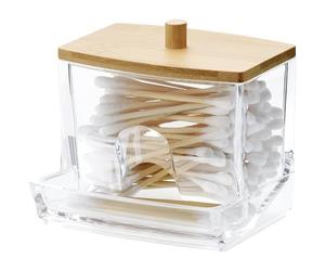 Navaris Porte Coton - Distributeur de Coton Tige Disque Coton Fil Dentaire avec Couvercle Bambou - Boîte de Rangement Salle de Bain Chambre