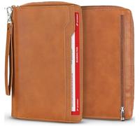 Navaris Porte Passeport Voyage - Portefeuille Passeport Porte Document Voyage avec Compartiments Cartes Poches pour Billets et pièces Porte-Stylo - Pochette Passeport Famille RFID