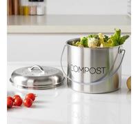 Navaris Poubelle à Compost 3L - Bac à Compost de Cuisine en Acier Inoxydable - Composteur de Cuisine pour Déchets Alimentaires - 3x Filtre Charbon