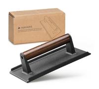 Navaris Presse Burger Rectangle - Moule Steak haché en Fonte avec poignée en Bois pour Smash Burger Grille Viande - Presse Hamburger pour Grill grillades