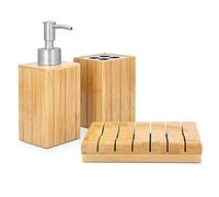 Navaris Set Accessoires Salle de Bain - 3x Accessoire pour Salle de Bain en Bambou - Porte-Brosse à dent - Distributeur de savon - Support