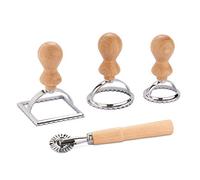Navaris Set Emporte-Pièce à Ravioli - Ensemble Découpe Ravioles Raviolis Pâtes Gyozas Pierogi - 1x Roulette 3x Moule avec Manche en Bois