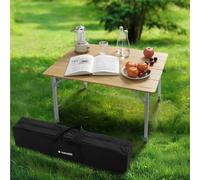 Navaris Table Pliante de Camping - Table Pliable en Bambou 80 x 60 x 45 cm avec Pieds carrés en Aluminium Ajustables jusqu'à 65 cm - Camping Parc Jardin Buffet