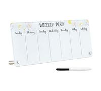 Navaris Tableau Blanc en Verre - Semainier 40,6 x 15,2 x 0,4 cm à Poser sur Table Bureau - Planning Semaine avec Feutre Noir - Liste Course Note