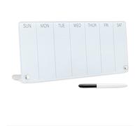 Navaris Tableau Blanc en Verre - Semainier 40,6 x 15,2 x 0,4 cm à Poser sur Table Bureau - Planning Semaine avec Feutre Noir - Liste Course Note