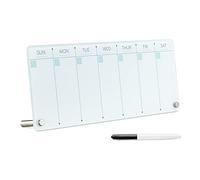 Navaris Tableau Blanc en Verre - Semainier 40,6 x 15,2 x 0,4 cm à Poser sur Table Bureau - Planning Semaine avec Feutre Noir - Liste Course Note