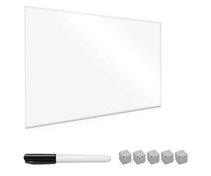 Navaris Tableau blanc magnétique en verre - Tableau mural effaçable 60 x 40 cm avec 1x stylo feutre 5x aimant et kit de fixation - Panneau aimanté