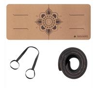 Navaris Tapis de Yoga - Tapis en Liege Véritable - Option Ecologique et Durable - Utilisation Seul ou en Supplément de votre Tapis Habituel - Facile à Transporter - Design avec Lignes