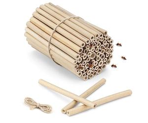 Navaris Tube en Bambou pour Abeille - 60x Tube en Bambou 15 cm de Long pour hôtel à Insecte - Abri Refuge pour Abeilles Insectes avec Corde Incluse