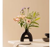 Navaris Vase céramique - Vase décoratif céramique Noir 20,6 x 6 x 20 cm pour Fleurs fraîches Fleurs séchées - Vase Design Bureau Salon Cuisine