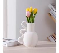 Navaris Vase Dolomite - Vase décoratif Design Carafe d'eau 15,5 x 11 x 19 cm pour Fleurs fraîches Fleurs séchées - Bureau Salon Cuisine